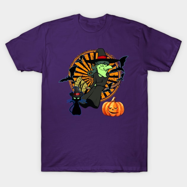 Witch cat bat pumpkin Halloween T shirt T-Shirt by letnothingstopyou